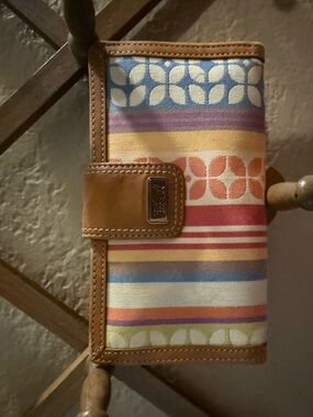 Fossil Multicolor Striped Canvas Clutch with Tan Leather Trim